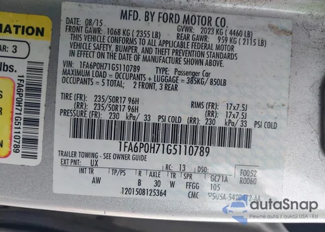 2016 Ford Fusion Se from USA, damaged, VIN 1FA6P0H71G5110789